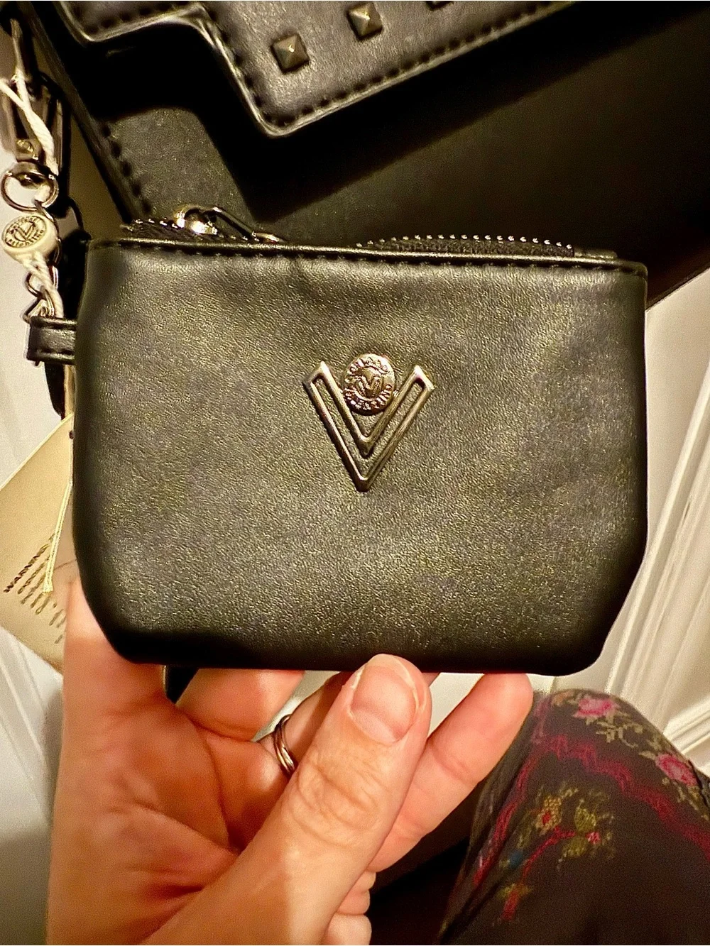 Valentino Orlandi Black Crossbody Satchel with Stud Accents and Mini Wallet